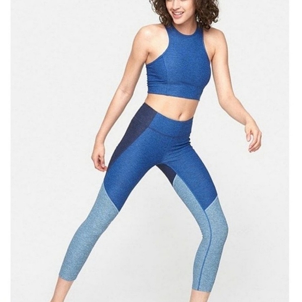 Outdoor Voices Navy Blue Tri-tone Athleisure Compression Crop 7/8 Leggings XS
